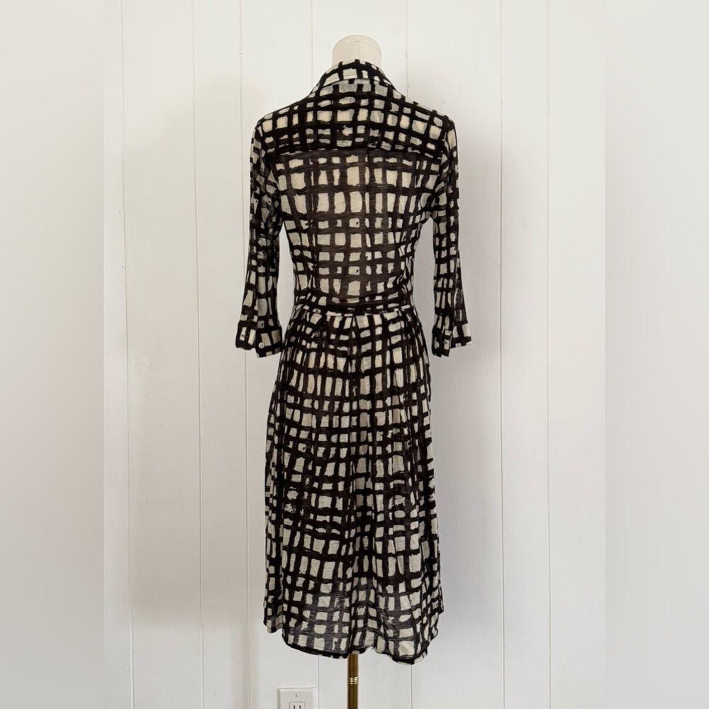 Samantha Sung Rare 100% Wool Audrey Dress Window Pane Geometric Squares Brown M - Picture 2 of 14